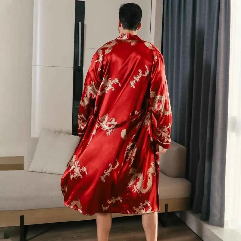 Herren-Seidenbademäntel, Oversize, langärmelig, dünner Stil für Frühling und Herbst