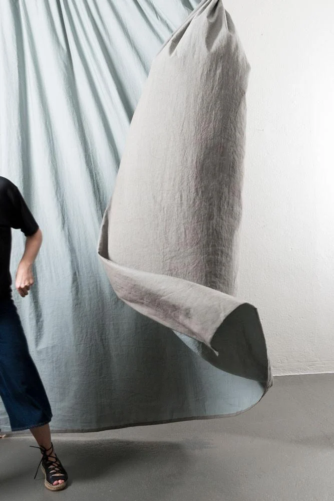 Cotton & Linen Curtains "Belize" in Light Blue & Grey Colors