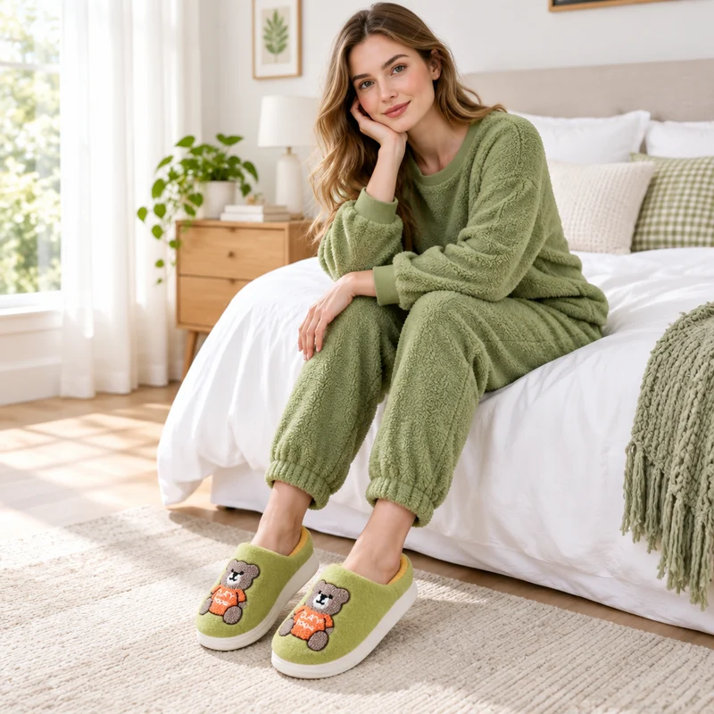 Genießen Sie höchsten Komfort mit den Wollpantoffeln mit Cartoon-Bärenmotiv für Damen