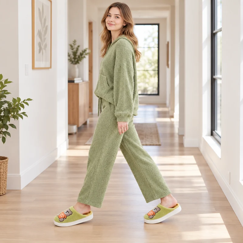 Genießen Sie höchsten Komfort mit den Wollpantoffeln mit Cartoon-Bärenmotiv für Damen
