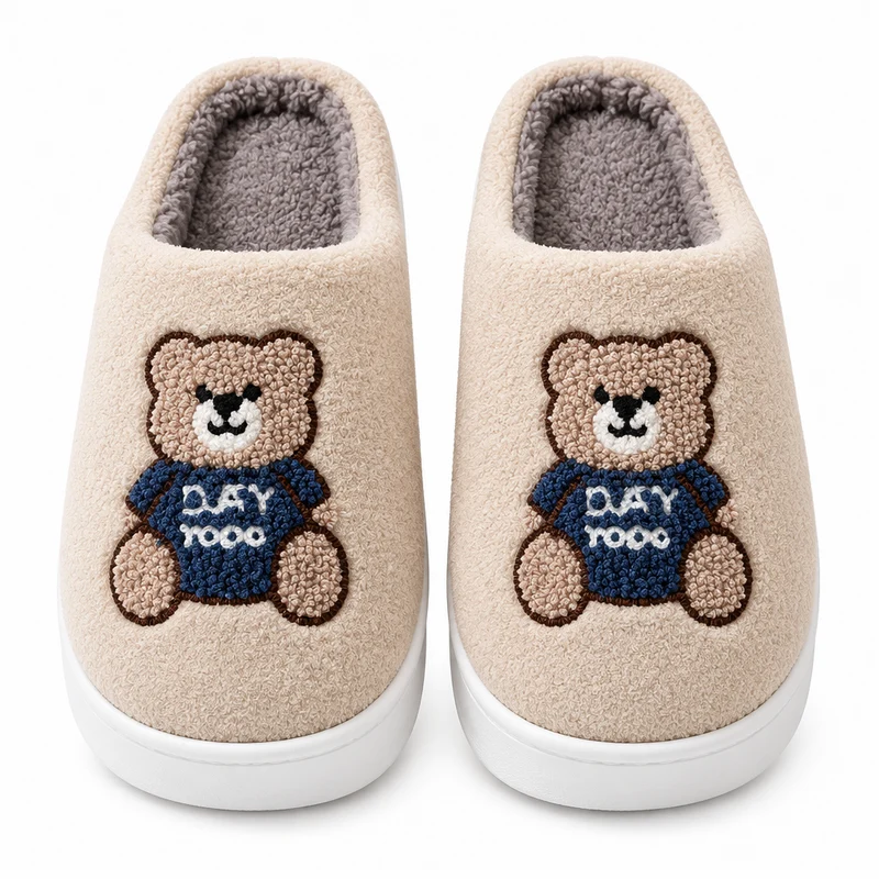 Genießen Sie höchsten Komfort mit den Wollpantoffeln mit Cartoon-Bärenmotiv für Damen
