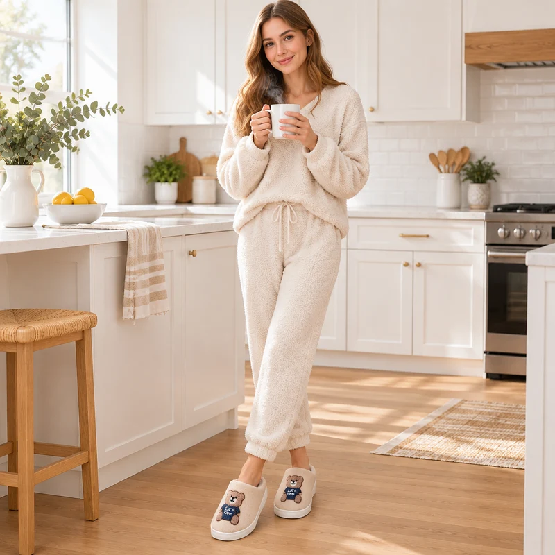 Genießen Sie höchsten Komfort mit den Wollpantoffeln mit Cartoon-Bärenmotiv für Damen