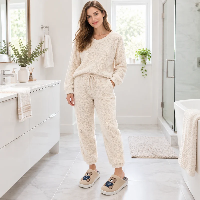 Genießen Sie höchsten Komfort mit den Wollpantoffeln mit Cartoon-Bärenmotiv für Damen