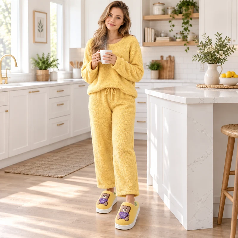 Genießen Sie höchsten Komfort mit den Wollpantoffeln mit Cartoon-Bärenmotiv für Damen