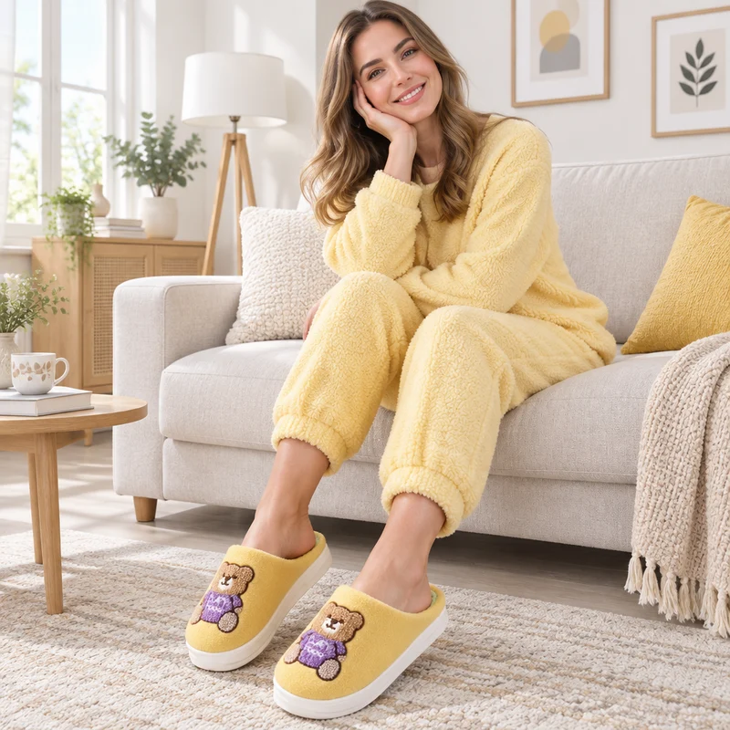 Genießen Sie höchsten Komfort mit den Wollpantoffeln mit Cartoon-Bärenmotiv für Damen