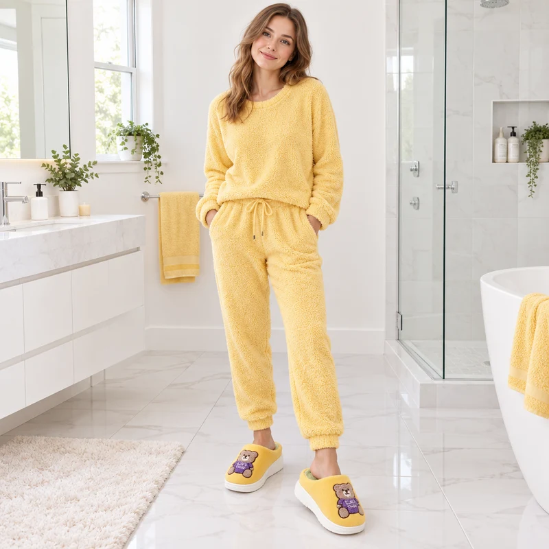 Genießen Sie höchsten Komfort mit den Wollpantoffeln mit Cartoon-Bärenmotiv für Damen