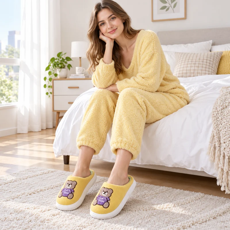 Genießen Sie höchsten Komfort mit den Wollpantoffeln mit Cartoon-Bärenmotiv für Damen