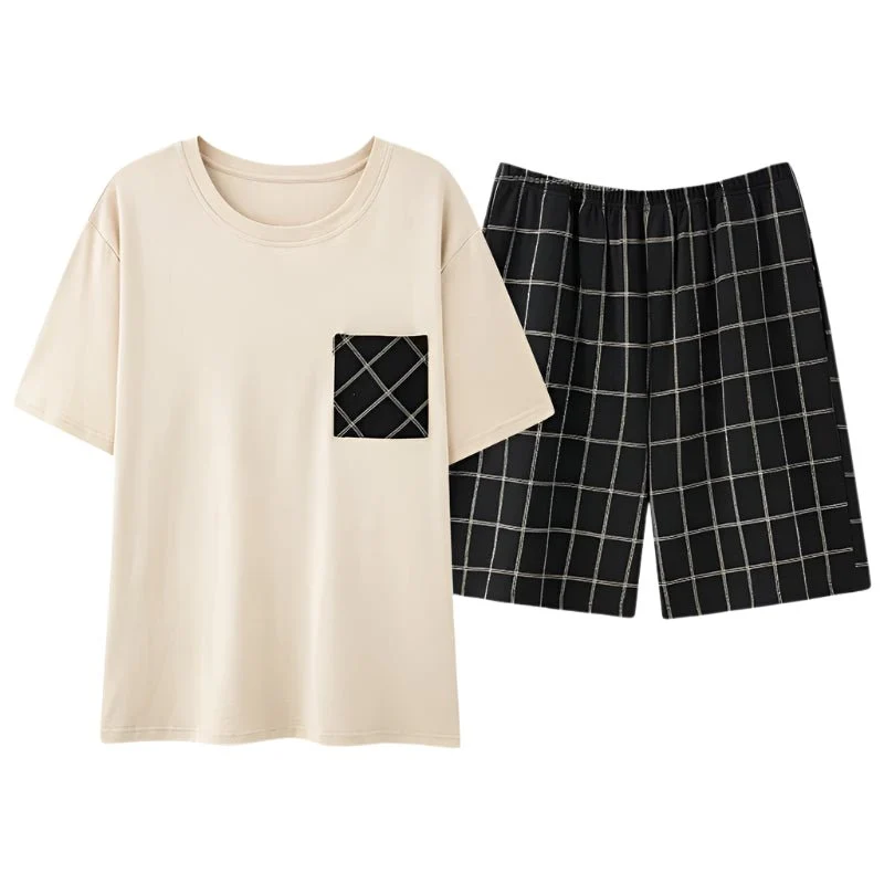 Sommerpyjama-Set für Herren – Kurzarm- und Shorts-Set aus Kunstbaumwolle