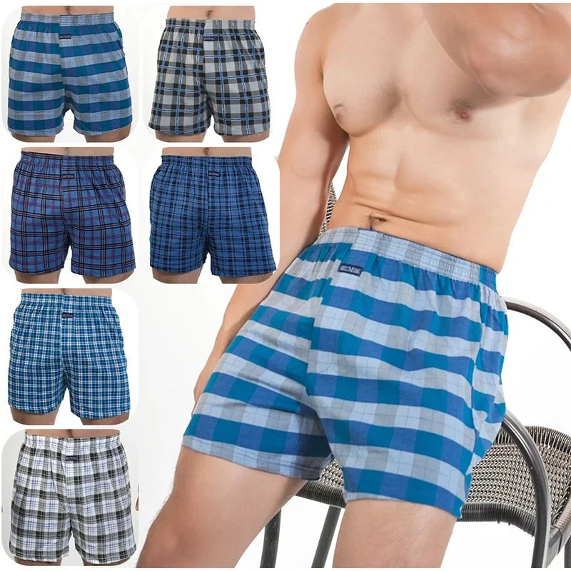 Herren-Pyjamahose aus karierter Baumwolle – Hochgeschnittene Boxershorts in Übergrößen für bequemes Zuhause
