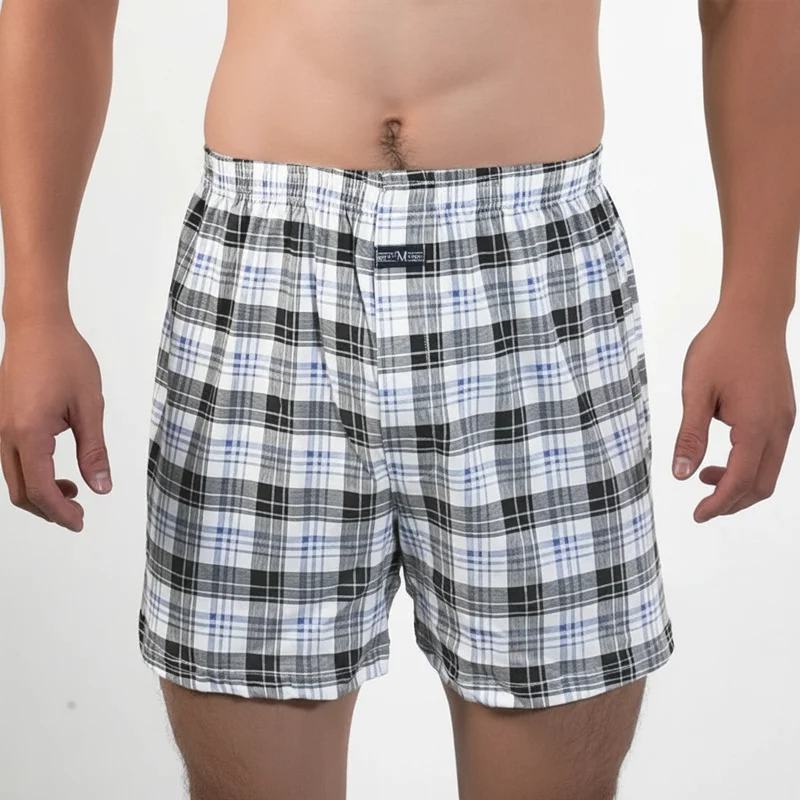 Herren-Pyjamahose aus karierter Baumwolle – Hochgeschnittene Boxershorts in Übergrößen für bequemes Zuhause