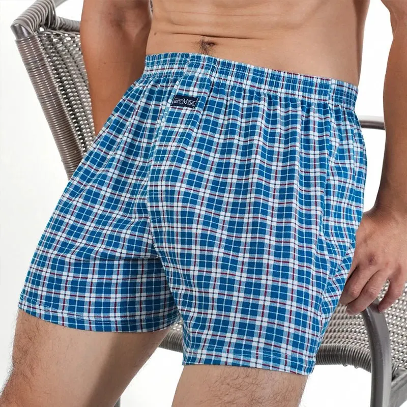 Herren-Pyjamahose aus karierter Baumwolle – Hochgeschnittene Boxershorts in Übergrößen für bequemes Zuhause