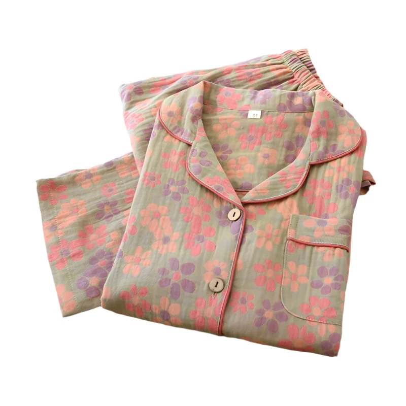 Damenpyjama-Set aus 100 % Baumwolle – Langärmeliges, garngefärbtes Jacquard-Set, 2-teilig