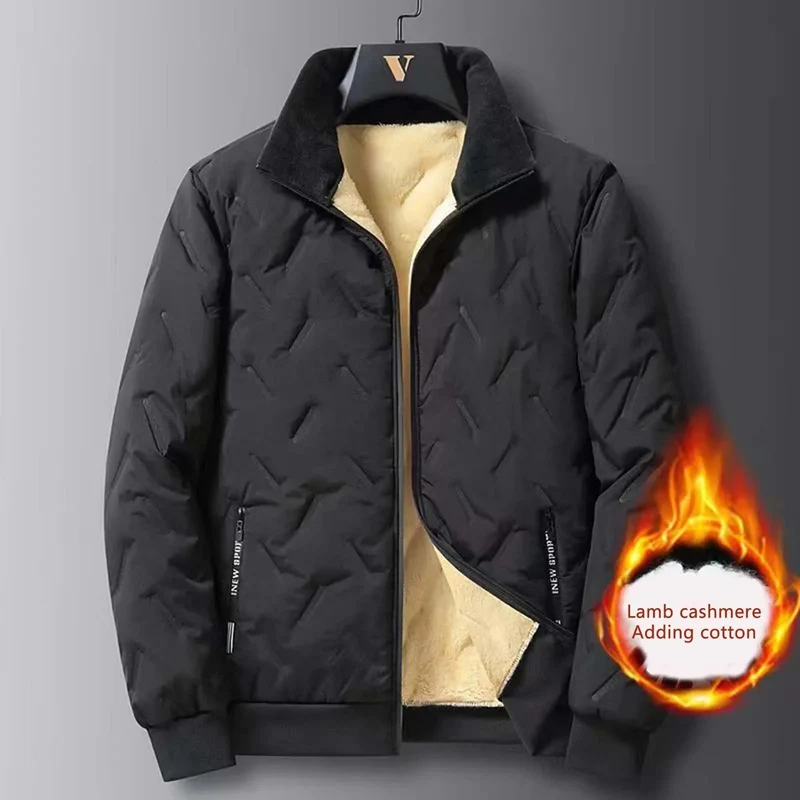 Winterfleecejacken für Herren – Dick gefütterter, winddichter, kurzer Wollparka, warme Bomberjacke für Herbst und Winter