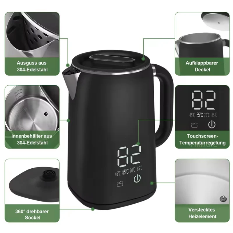 Heimwert Comfort Control Wasserkocher – Präzise Temperaturregelung, schnelles Erhitzen und elegantes Design für perfekt temperierte Getränke