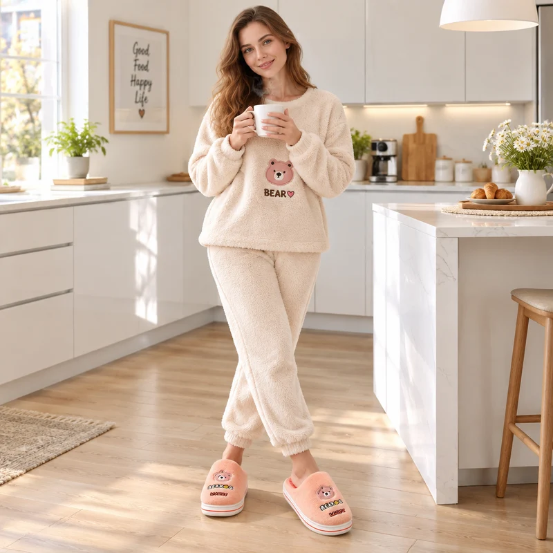 Kuschelige Plüschpantoffeln mit Cartoon-Bären – weich, stylisch und warm für Zuhause