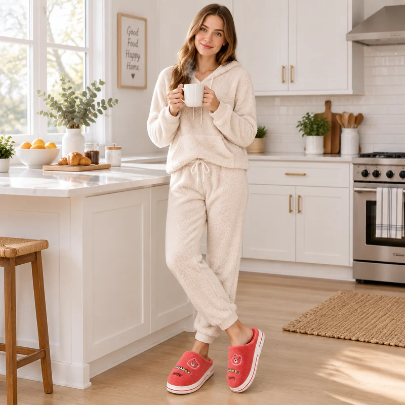 Kuschelige Plüschpantoffeln mit Cartoon-Bären – weich, stylisch und warm für Zuhause