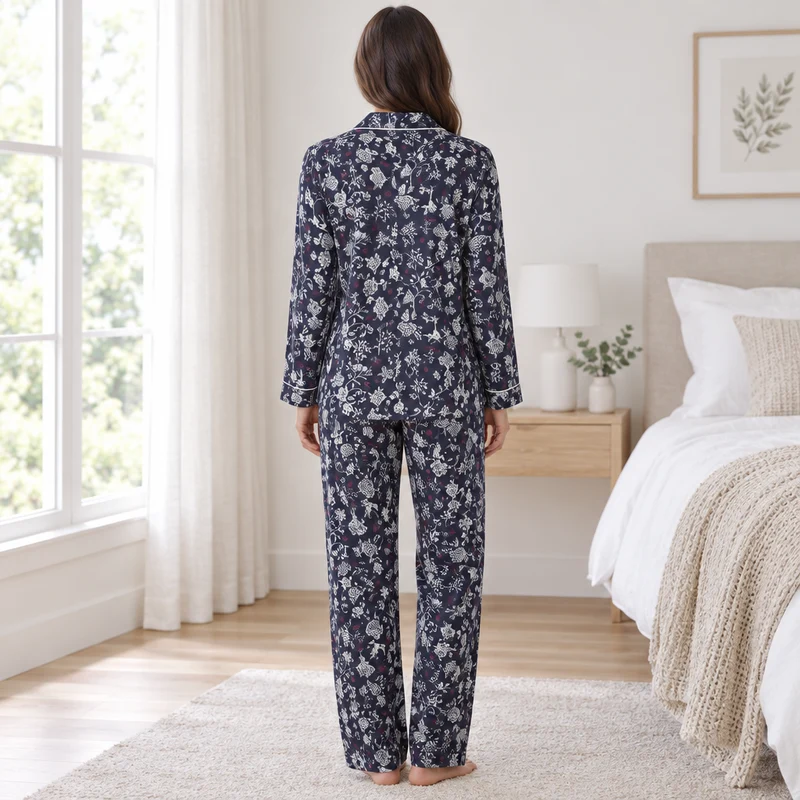 Damen-Pyjama-Set mit Waldmotiv aus kuscheligem, gebürstetem Leder