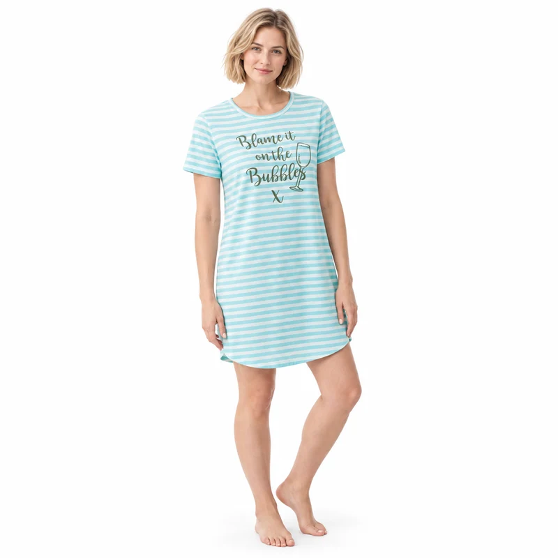 Sommerpyjama für Damen, Jersey-Nachthemd mit kurzen Ärmeln
