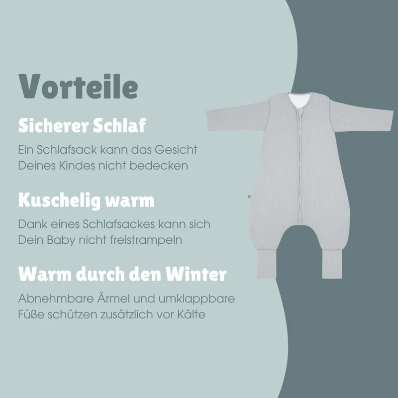 Schlafsack mit Umschlag-Fuß und Ärmel 3.5 TOG | Essential Grau