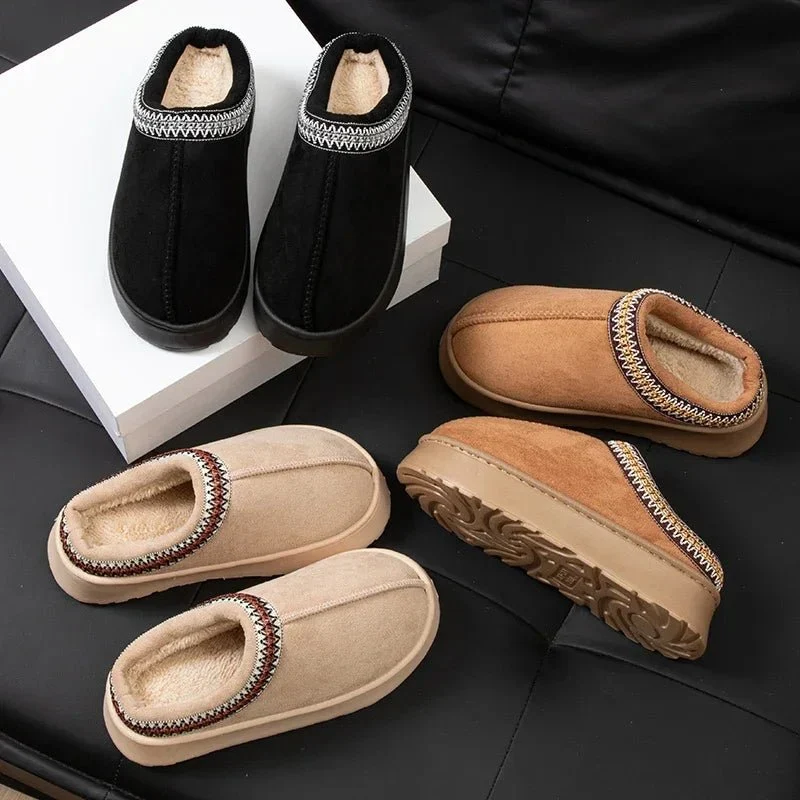 Damen-Winterpantoffeln mit Stickerei, Plüschfutter und rutschfester Sohle