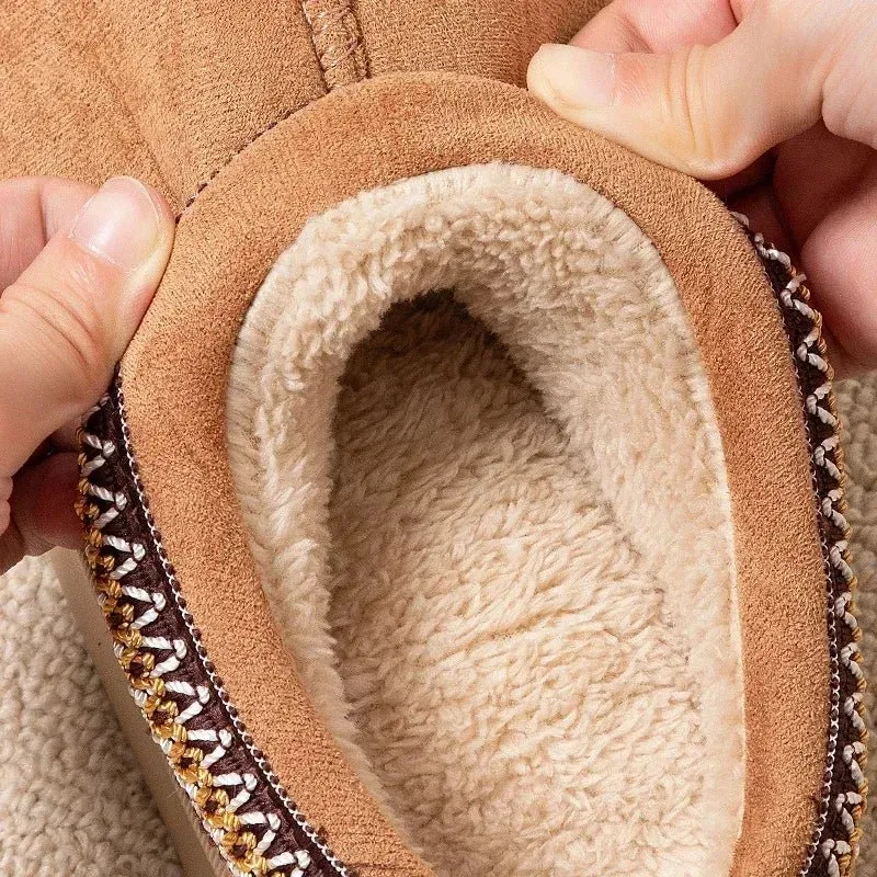 Damen-Winterpantoffeln mit Stickerei, Plüschfutter und rutschfester Sohle