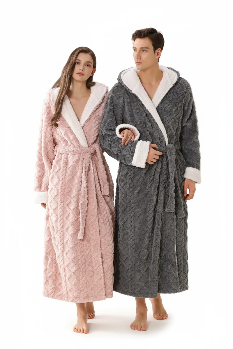 Warmer Kapuzenbademantel aus Polyester für Damen und Herren – Gemütlicher Kimono-Bademantel zum Entspannen