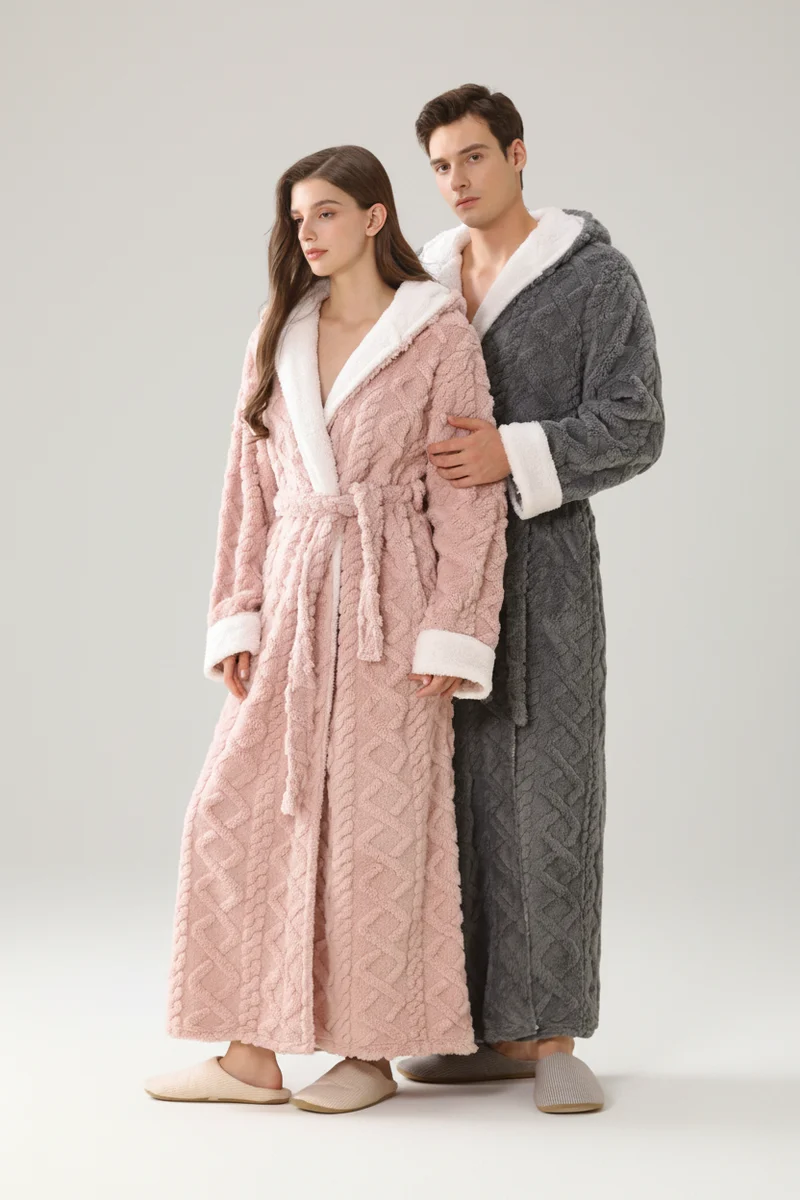 Warmer Kapuzenbademantel aus Polyester für Damen und Herren – Gemütlicher Kimono-Bademantel zum Entspannen