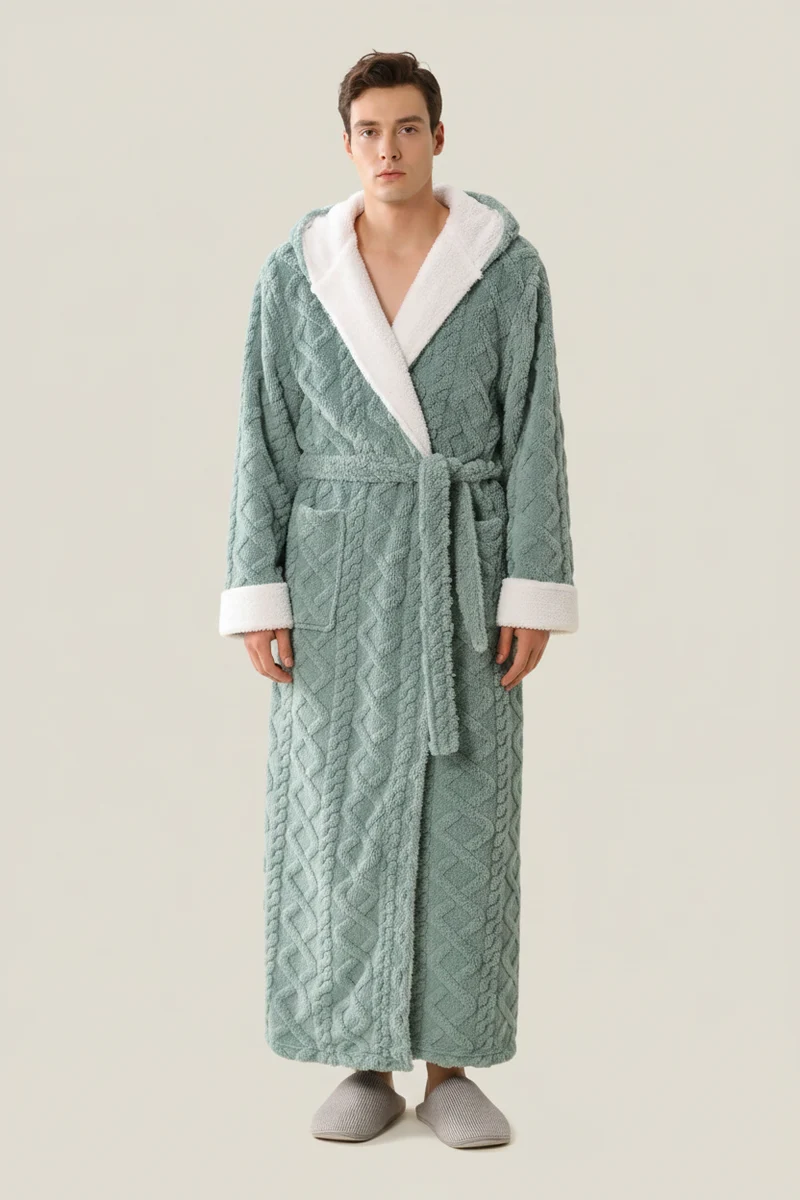 Warmer Kapuzenbademantel aus Polyester für Damen und Herren – Gemütlicher Kimono-Bademantel zum Entspannen
