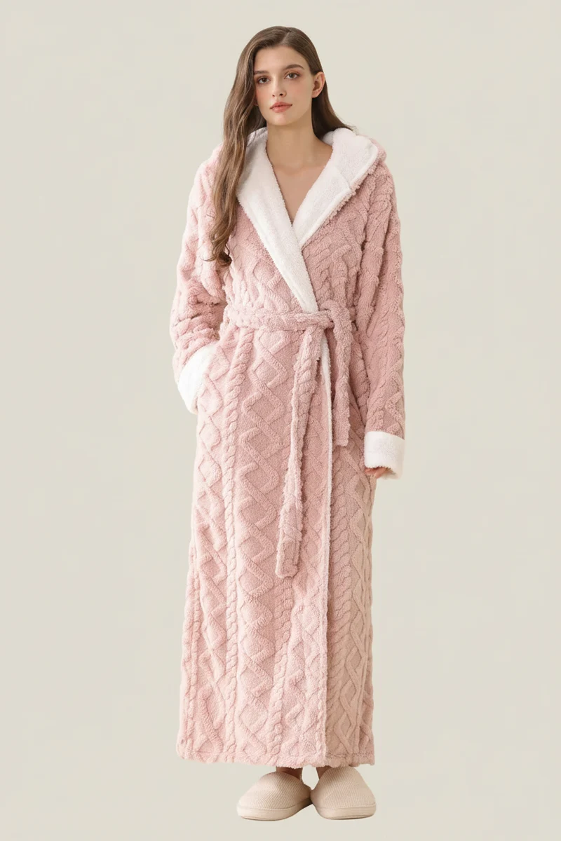 Warmer Kapuzenbademantel aus Polyester für Damen und Herren – Gemütlicher Kimono-Bademantel zum Entspannen