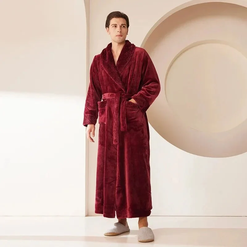 Bademantel für Paare aus Korallenvlies – Übergröße, Herbst-Winter-Nachtwäsche