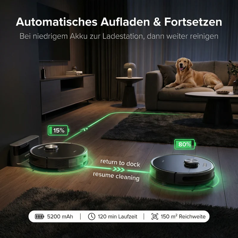 Saugroboter Heimwert K8 SmartClean – Automatische Reinigung mit Wischfunktion und App-Steuerung
