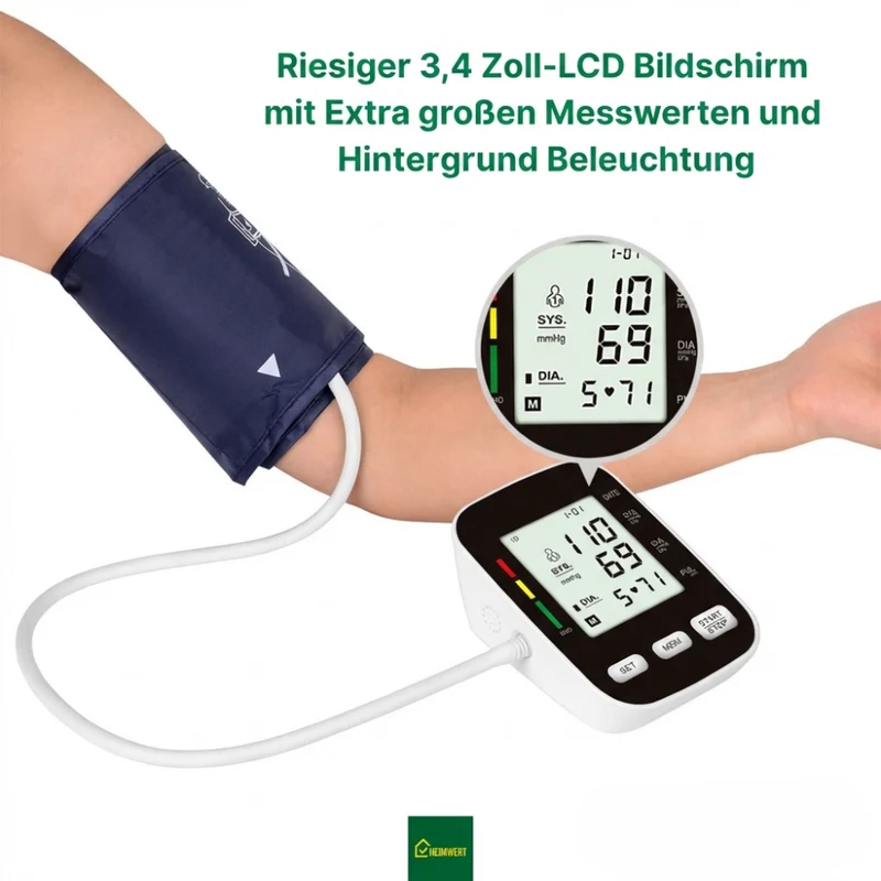 Blutdruckmessgerät mit digitalem Display / Mit komfortabler Manschette und Speicherfunktion / Blutdruck- und Pulsmessung