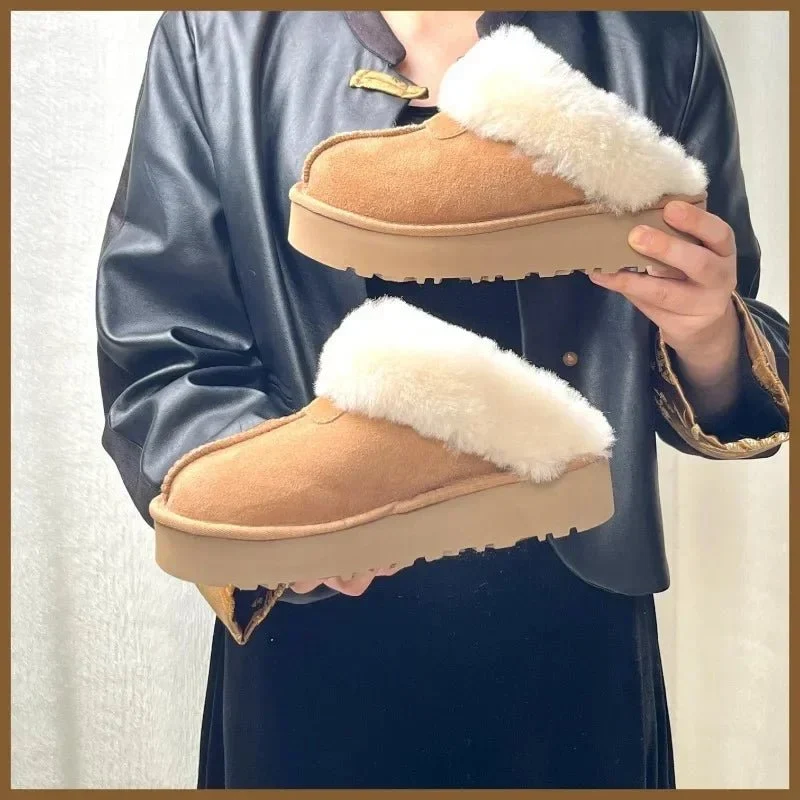 Modische Damen-Schneepantoffeln aus Lammfell mit warmem Wollfutter für ultimativen Komfort