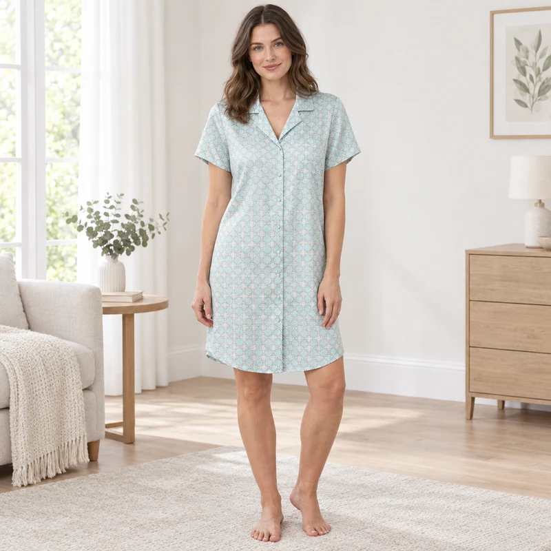 Damen Satin-Nachthemd mit Knopfleiste