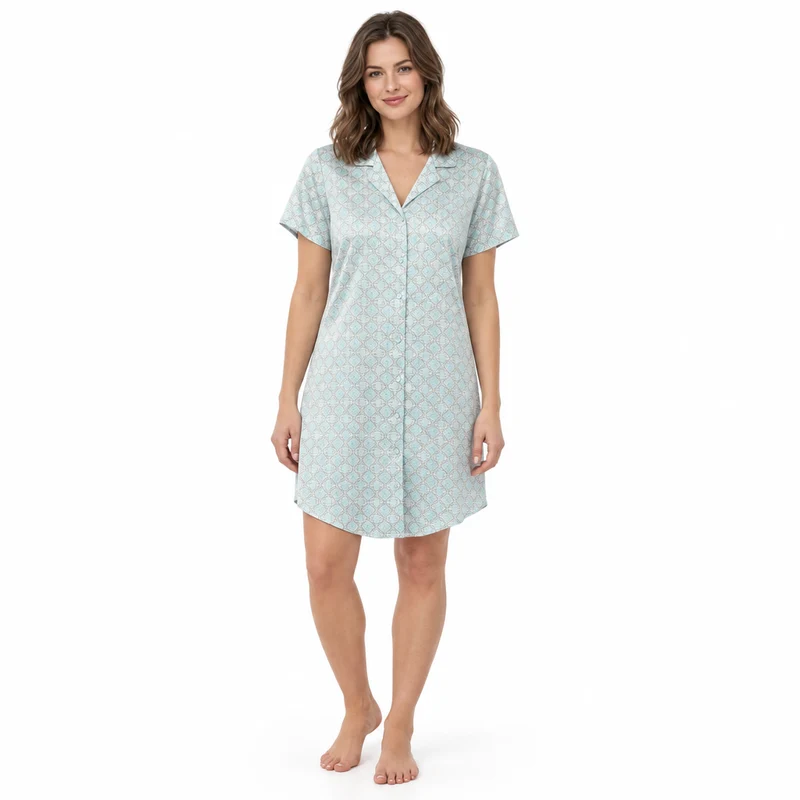 Damen Satin-Nachthemd mit Knopfleiste