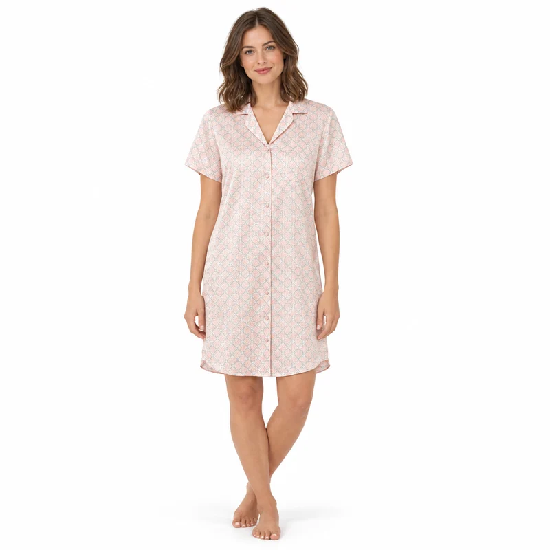 Damen Satin-Nachthemd mit Knopfleiste