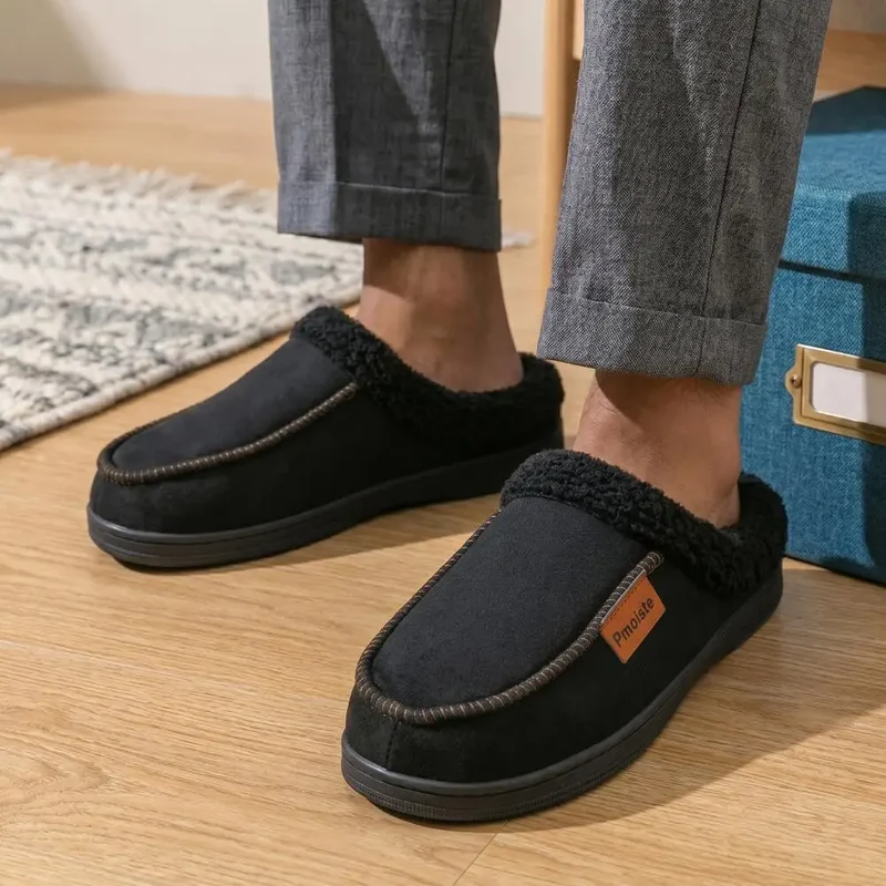Luxuriöse, warme Herren-Hausschuhe aus Wildleder mit Fleecefutter – perfekt für gemütliche Wintertage