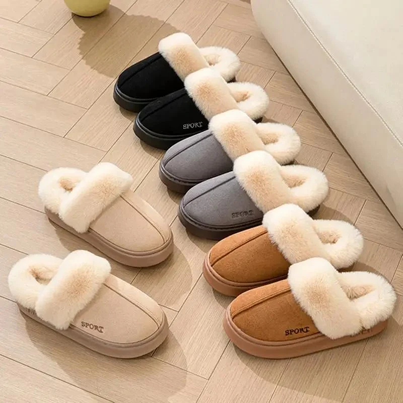Warme, flauschige Winterpantoffeln für Damen – elegante Hausschuhe und Plateauschuhe