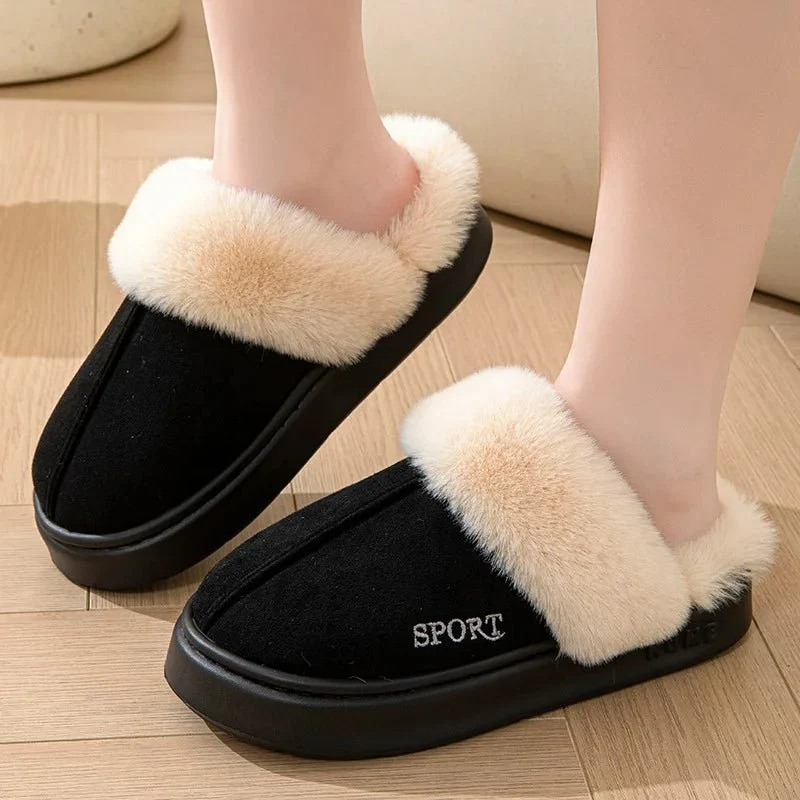 Warme, flauschige Winterpantoffeln für Damen – elegante Hausschuhe und Plateauschuhe