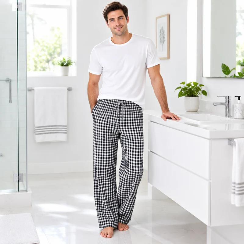 Herren-Pyjamahose aus Baumwolle mit Karomuster – Bequeme und stilvolle Freizeit-Schlafbekleidung