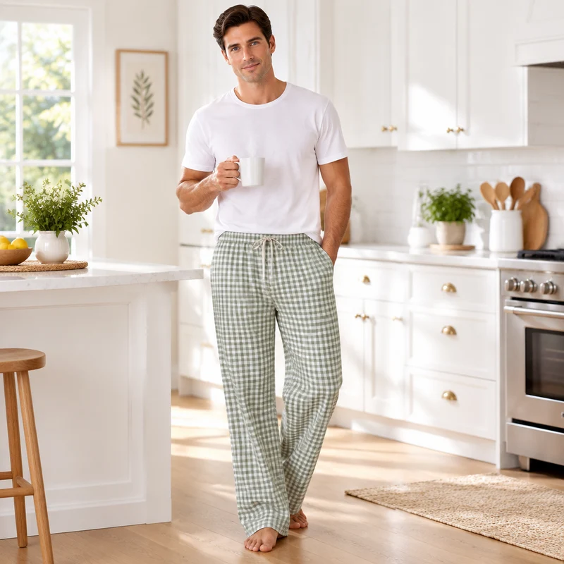 Herren-Pyjamahose aus Baumwolle mit Karomuster – Bequeme und stilvolle Freizeit-Schlafbekleidung