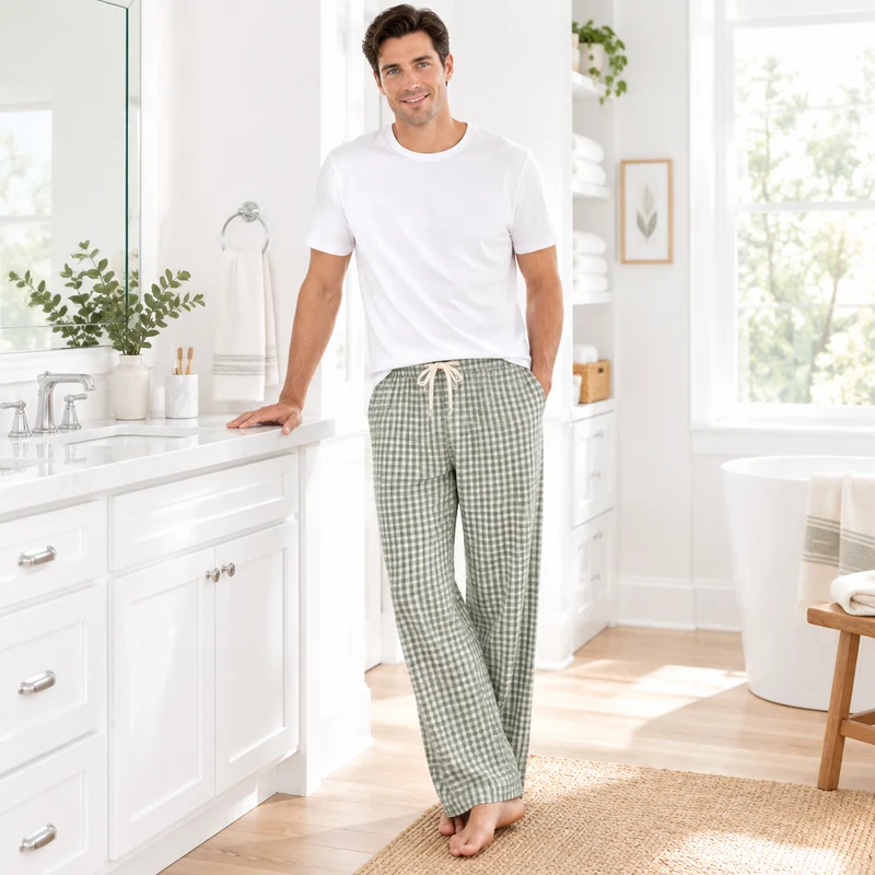 Herren-Pyjamahose aus Baumwolle mit Karomuster – Bequeme und stilvolle Freizeit-Schlafbekleidung
