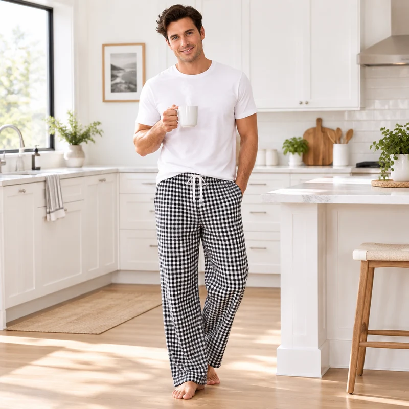 Herren-Pyjamahose aus Baumwolle mit Karomuster – Bequeme und stilvolle Freizeit-Schlafbekleidung