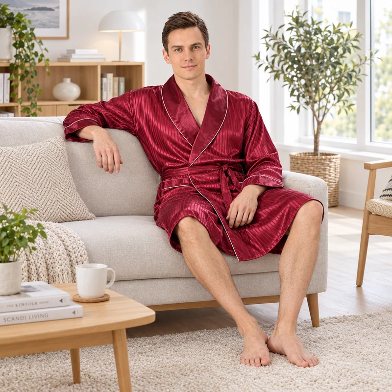 Luxuriöses Seidenbademantel-Set für Herren in großen Größen für ultimativen Komfort