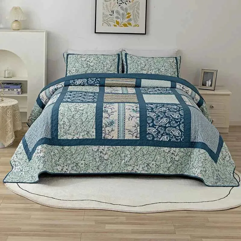 Handgefertigte Patchwork-Steppdecke – 3-teiliges Komfortset aus 100 % Baumwolle für alle Jahreszeiten
