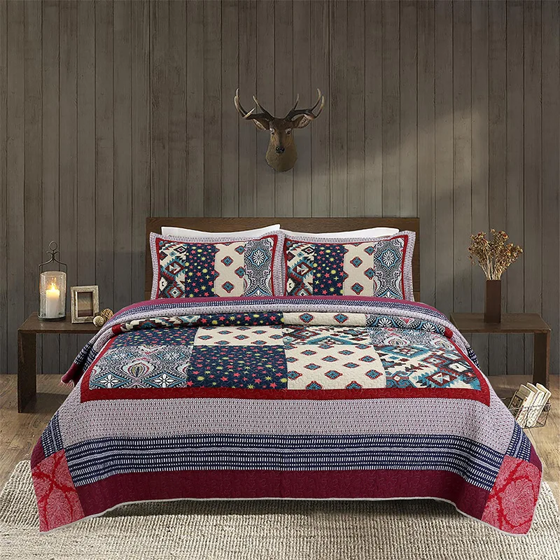 Handgefertigte Patchwork-Steppdecke – 3-teiliges Komfortset aus 100 % Baumwolle für alle Jahreszeiten