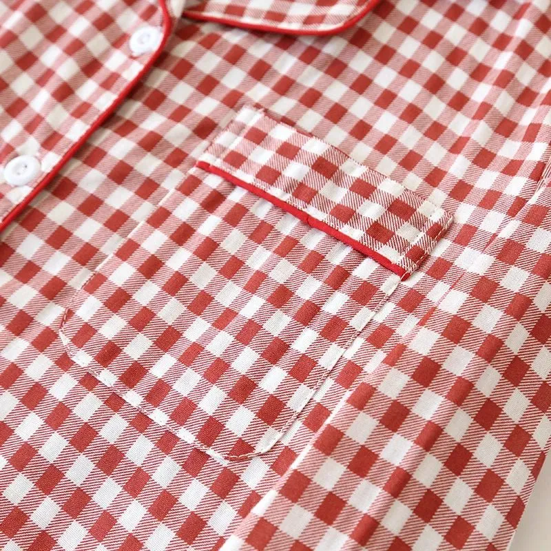 Japanischer karierter Baumwollpyjama für Paare – idealer Komfort für Frühling/Sommer