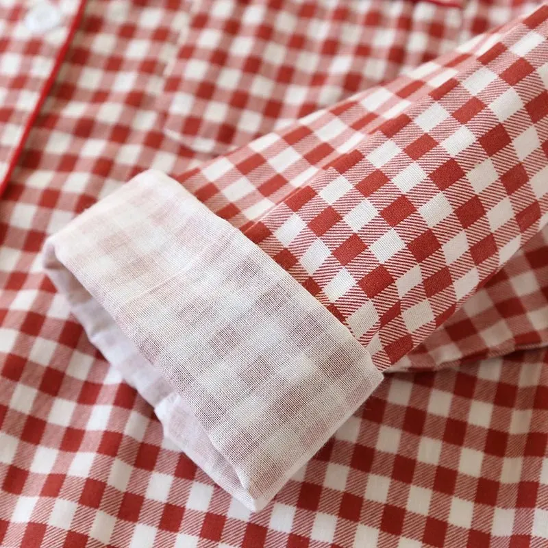 Japanischer karierter Baumwollpyjama für Paare – idealer Komfort für Frühling/Sommer
