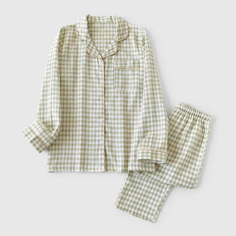Japanischer karierter Baumwollpyjama für Paare – idealer Komfort für Frühling/Sommer
