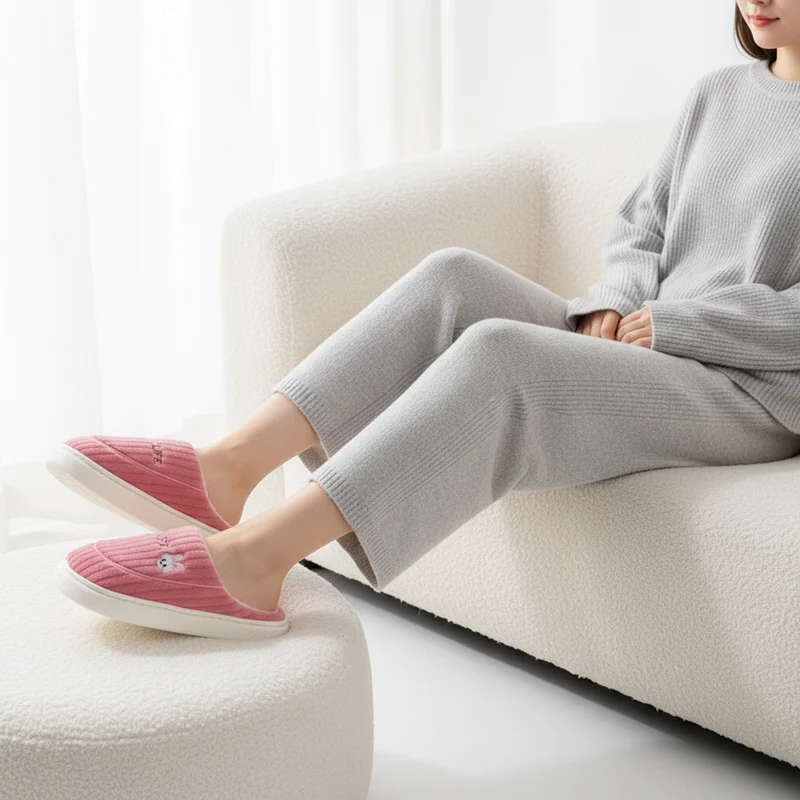 Kuschelige Winterpantoffeln mit Cartoon-Stickerei für Erwachsene – Warmer Plüschkomfort für Zuhause